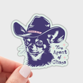 Tiny Agent of Chaos Sticker - small dog, cowboy, western