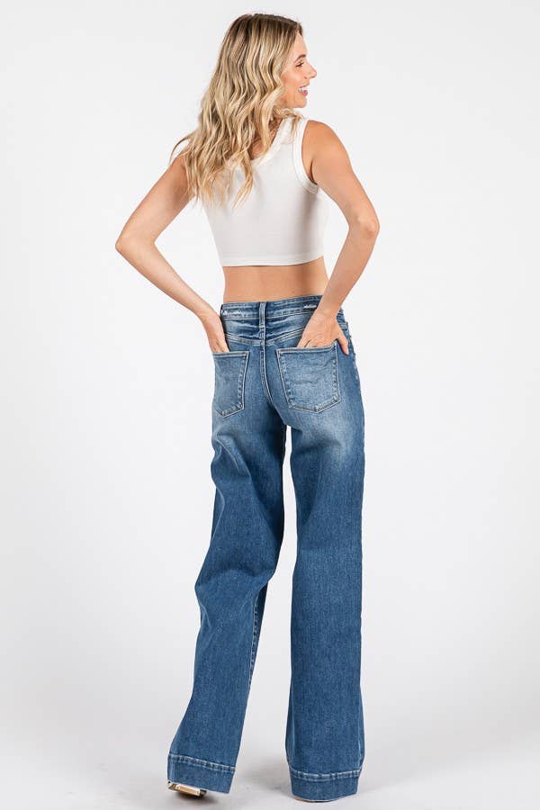 P1365W-MD MID RISE STRETCH TROUSER WIDE LEG JEANS