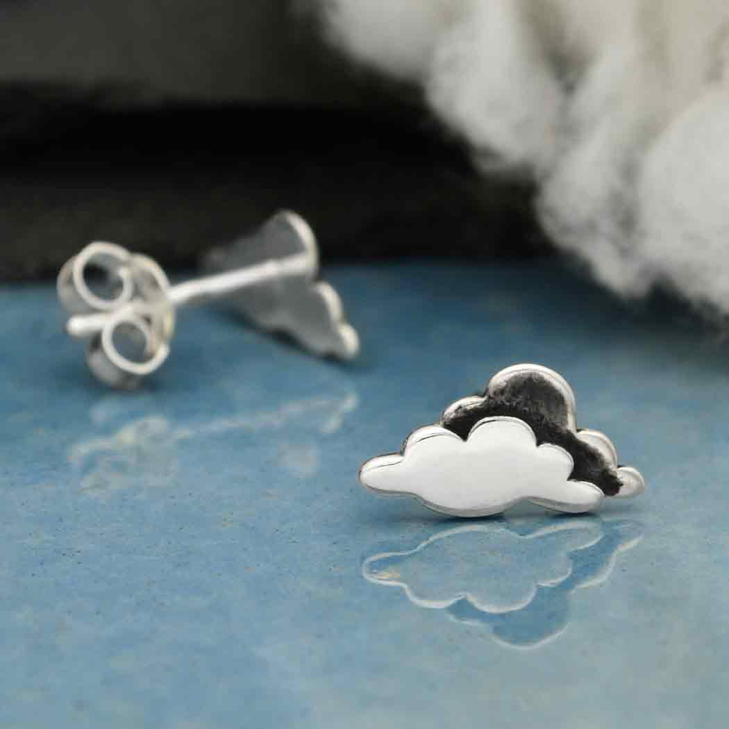 Sterling Silver Layered Cloud Post Earrings 6x11mm