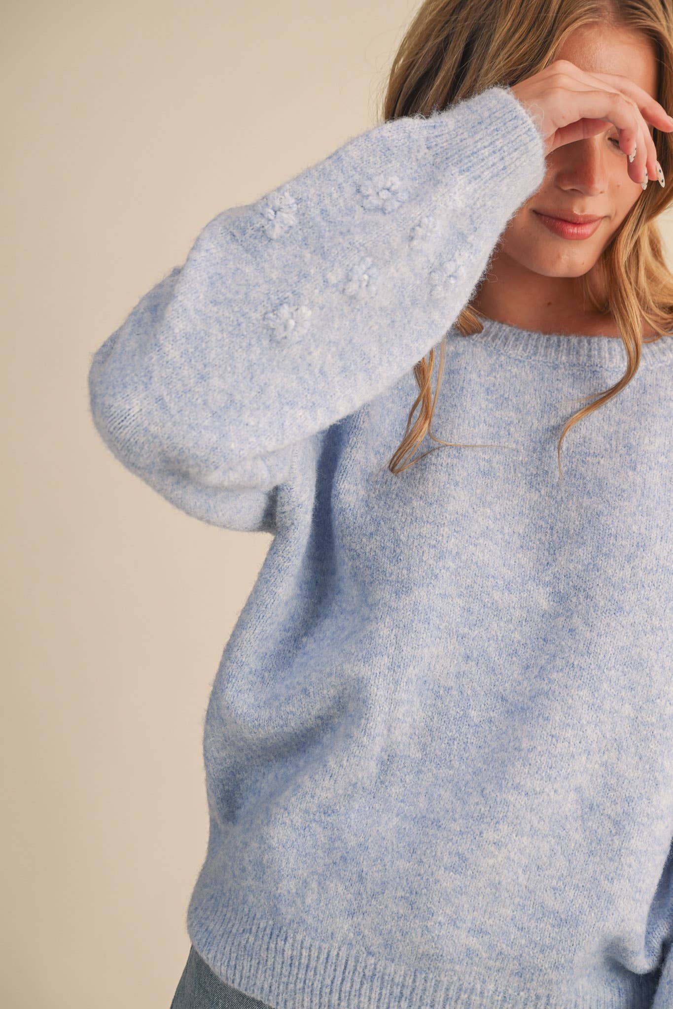 FLORAL KNIT PUFF SLEEVE SWEATER