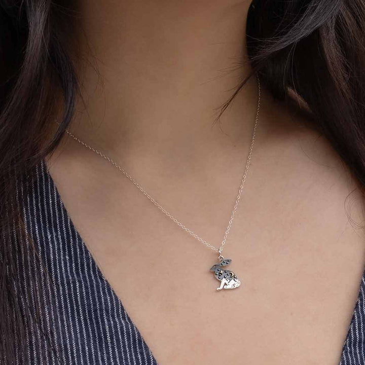 Sterling Silver Rabbit with Bronze Star and Moon Necklace