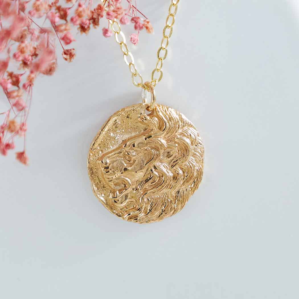 Sterling Silver or Bronze Ancient Lion Head Coin Necklace