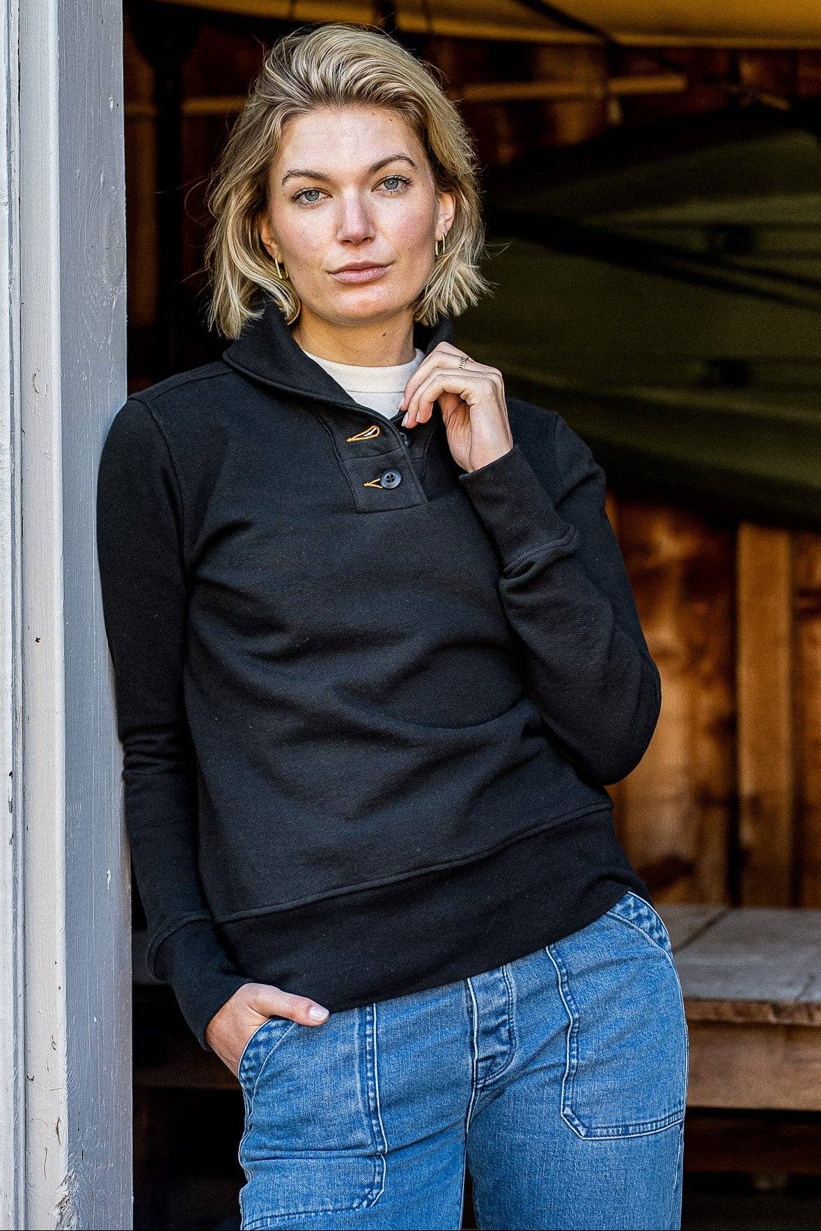 Women | Bodega Shawl Pullover | 14oz 100% Cotton French Terry - Basalt