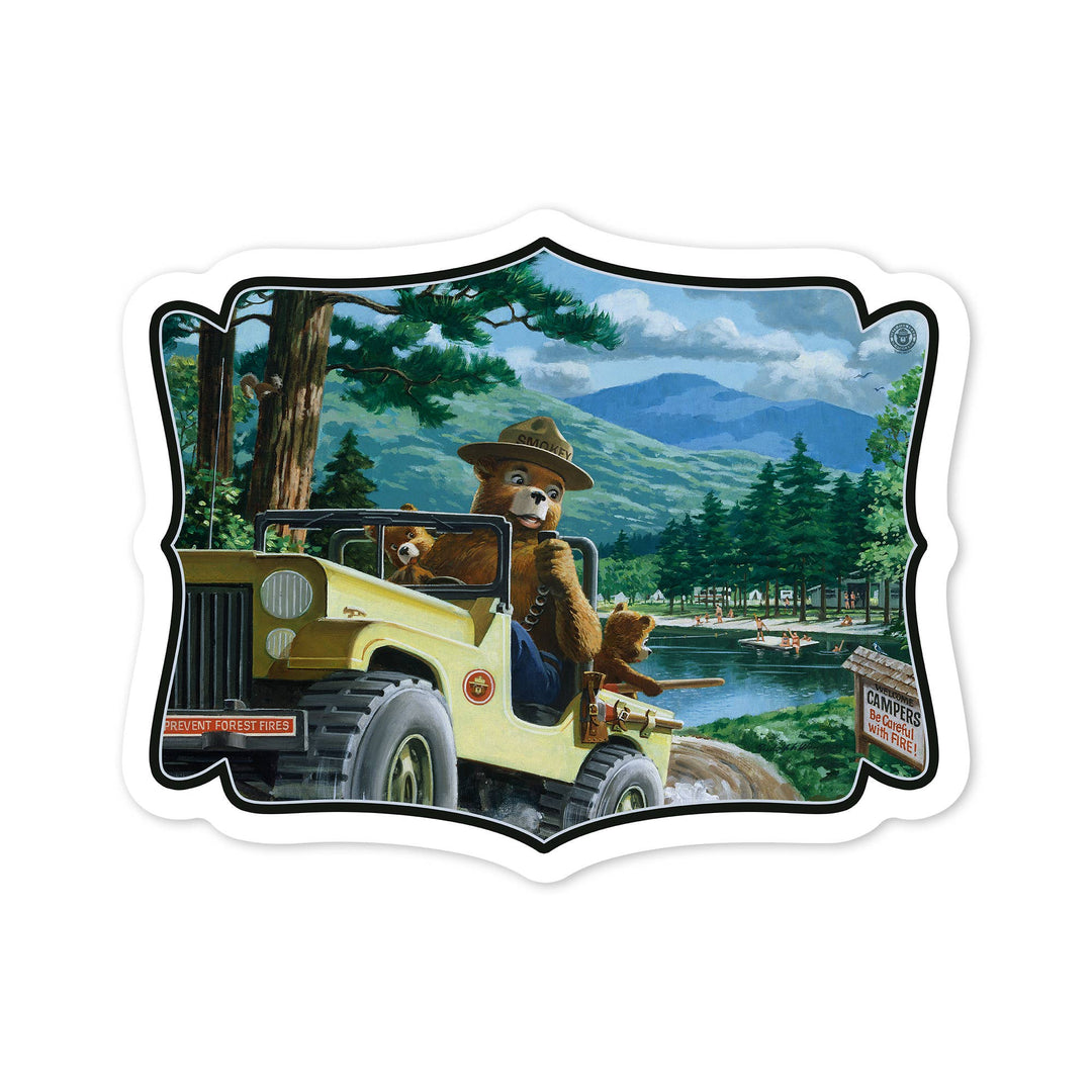 STICKER Smokey Bear, Leaving in SUV, , Vintage Poster