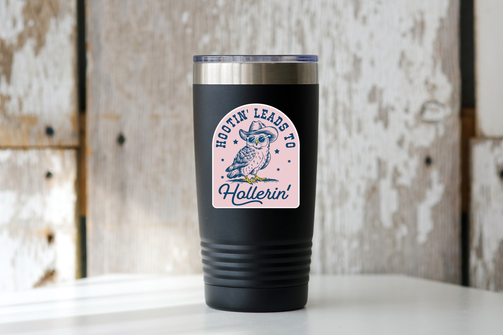 Hootin' Leads to Hollerin' Sticker - cowboy, owl, western