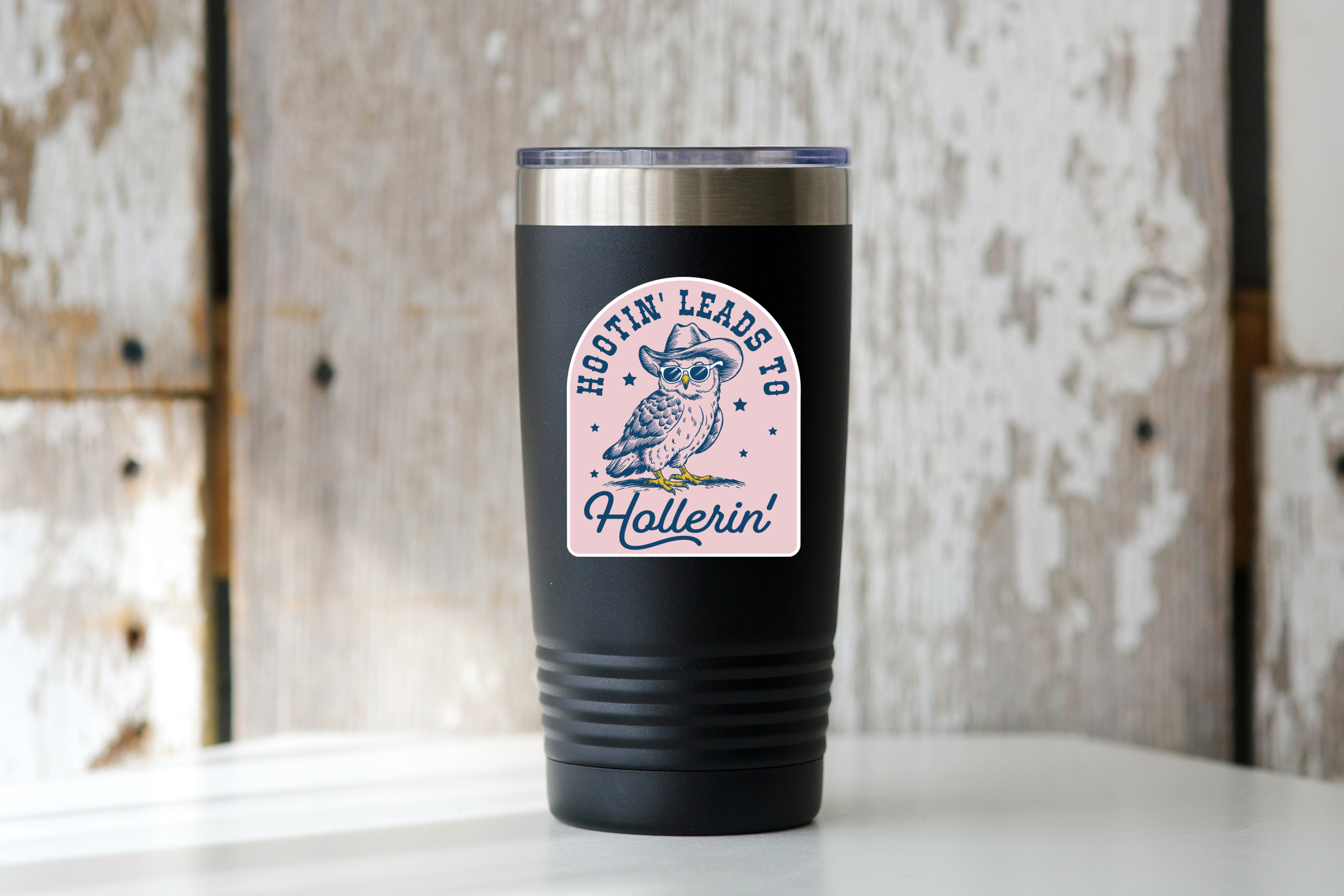 Hootin' Leads to Hollerin' Sticker - cowboy, owl, western