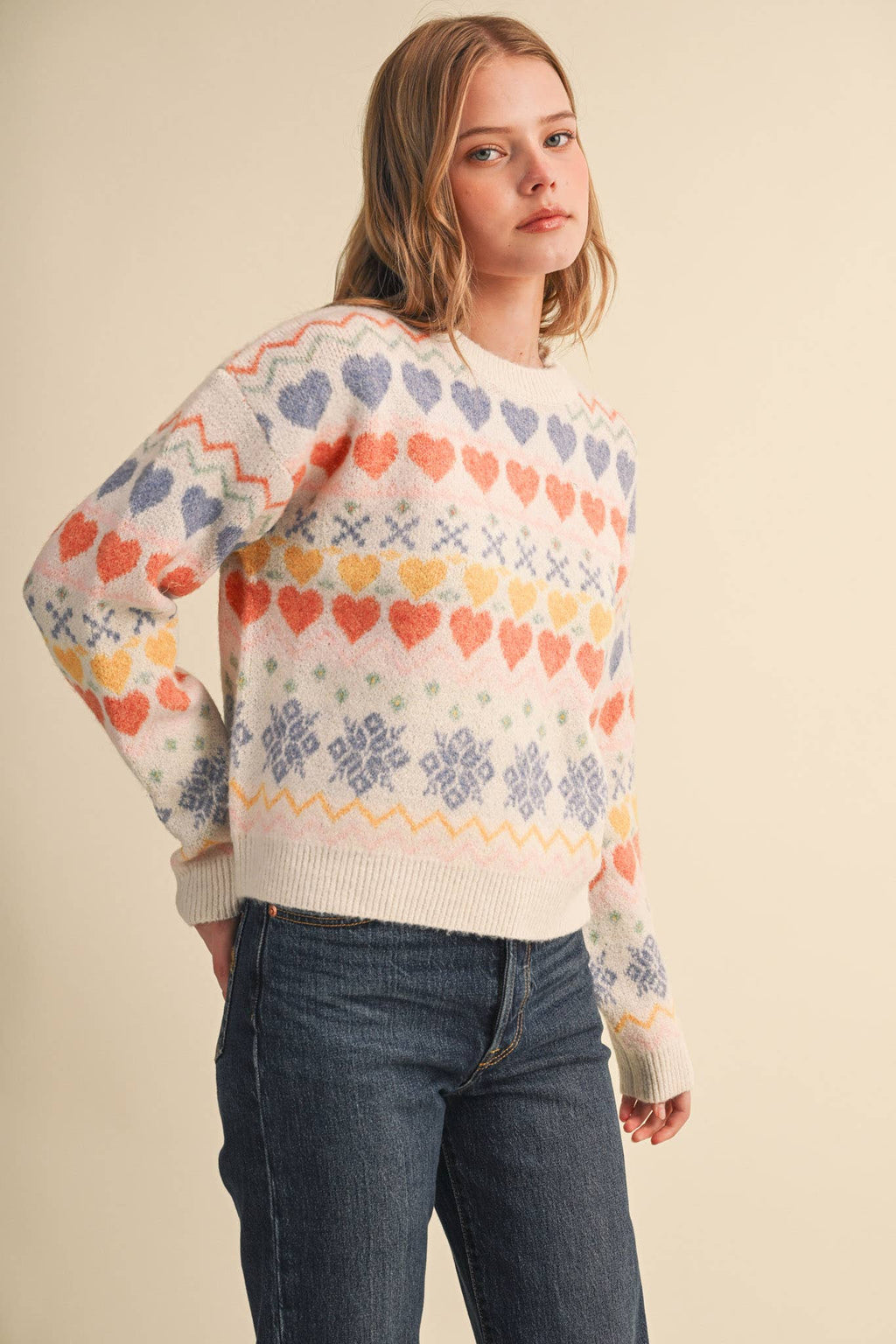 GEOMETRIC HEART DESIGN SWEATER PULLOVER MSW11478