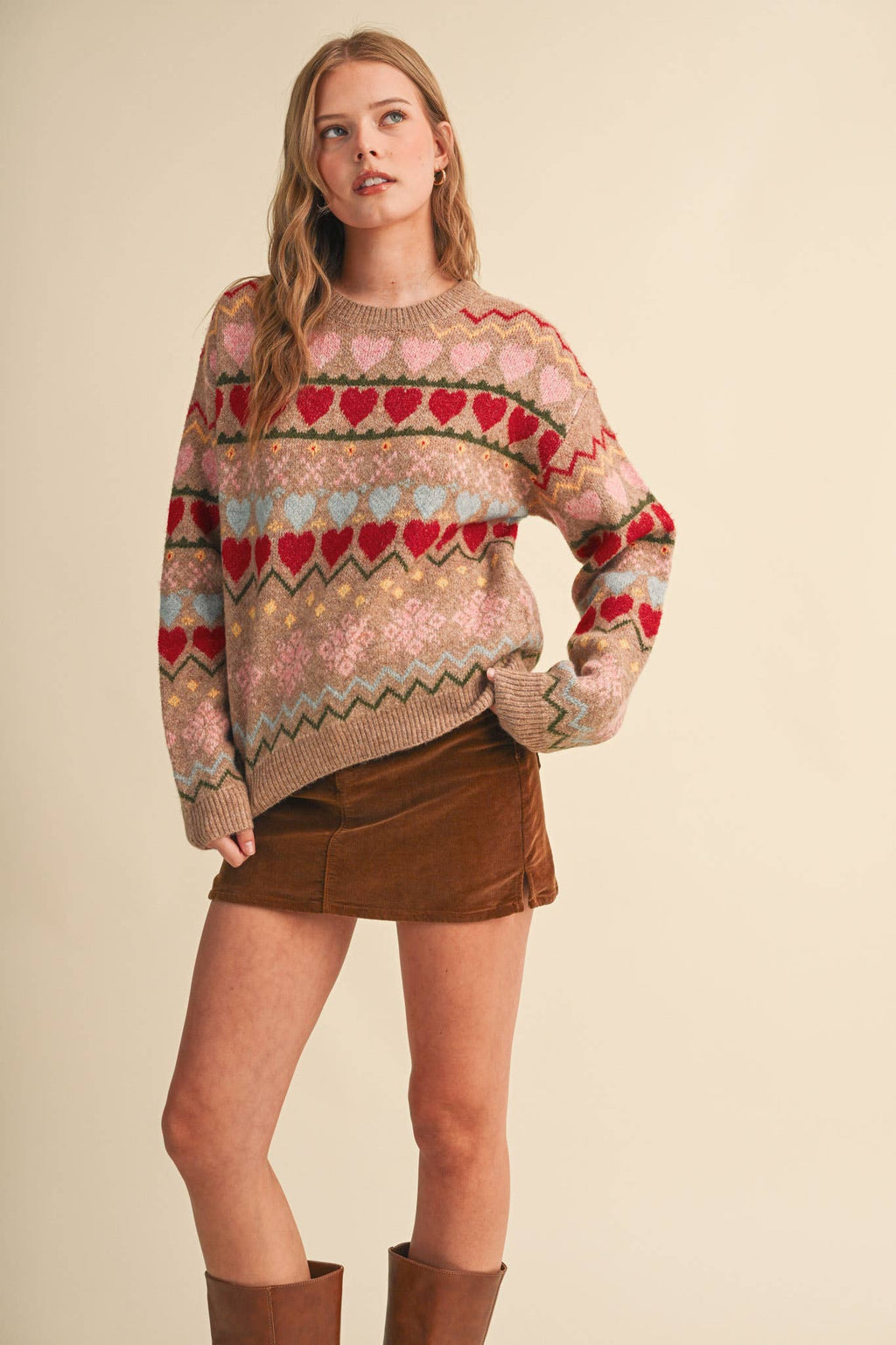 GEOMETRIC HEART DESIGN SWEATER PULLOVER MSW11478
