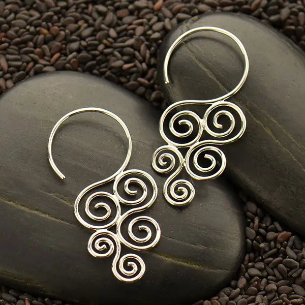 Sterling Silver Cascading Swirl Earrings