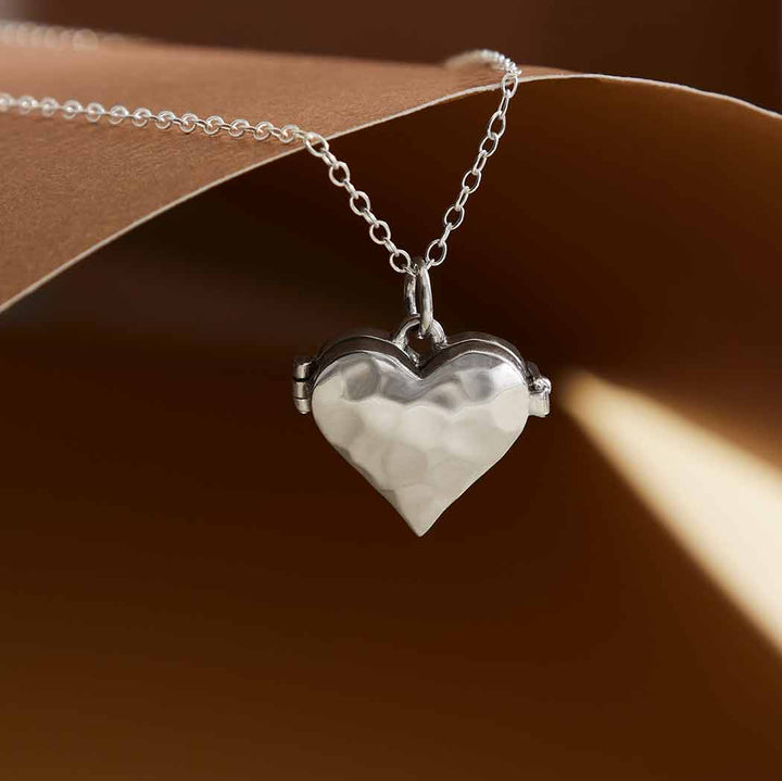 Sterling Silver Heart Locket with Hammer Finish Necklace