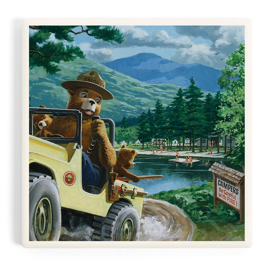 CERAMIC COASTER Smokey Bear Leaving in SUV