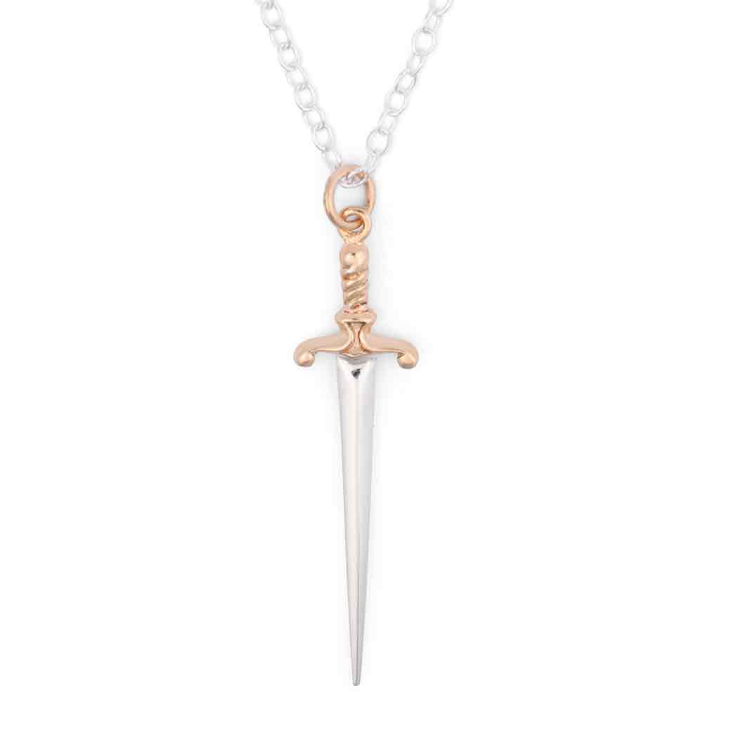 Sterling Silver Sword Necklace with Bronze Handle