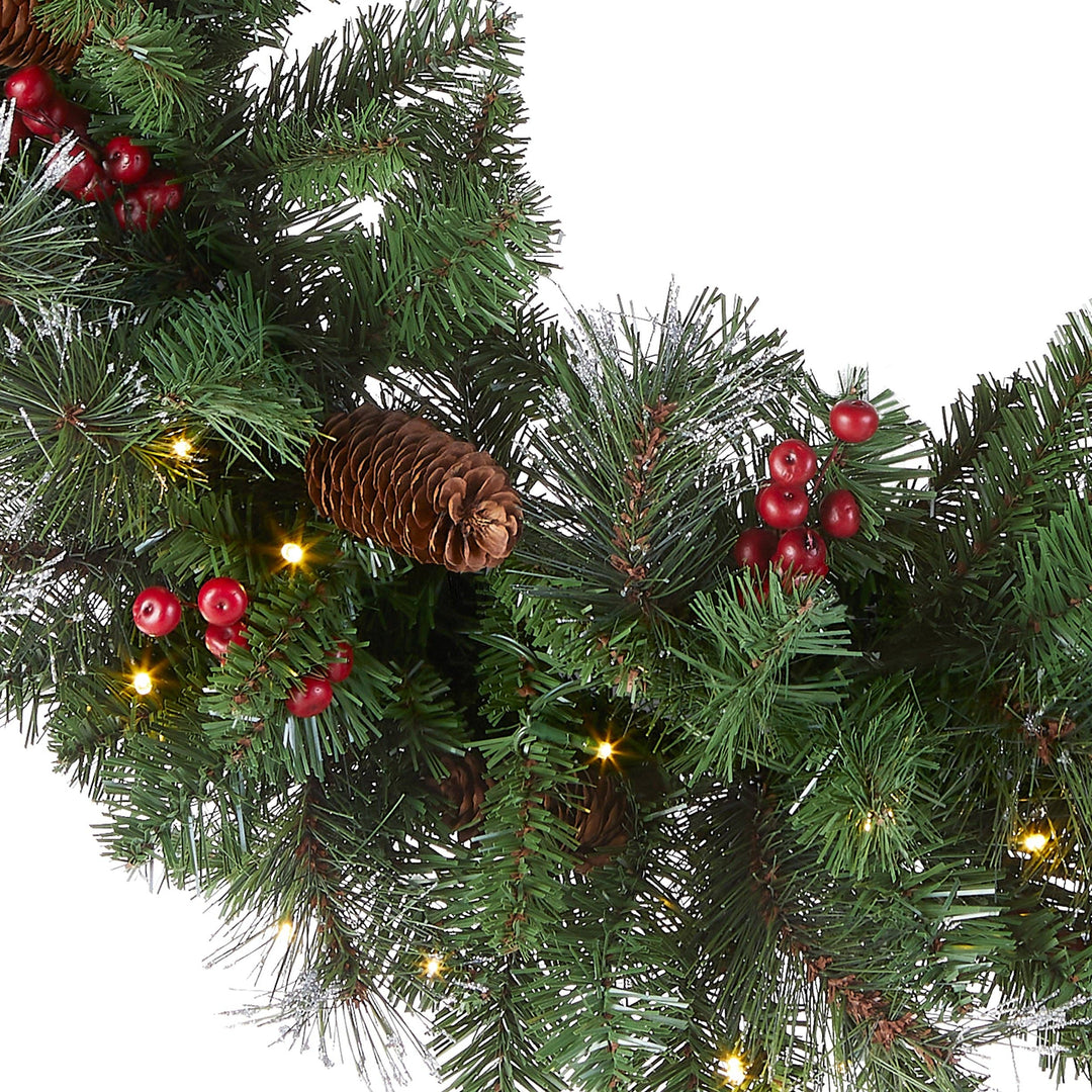 30 in. Pre-Lit Crestwood Spruce Wreath with Warm White LED Lights