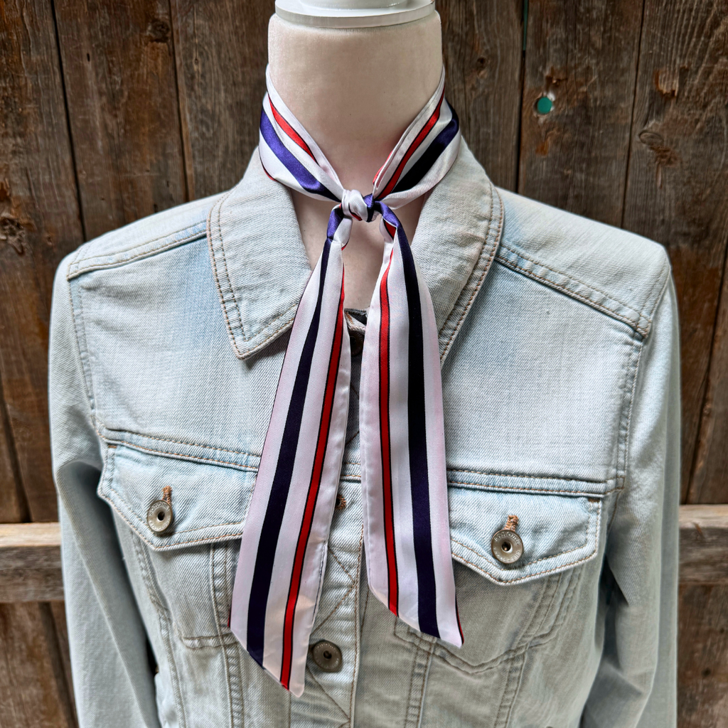 Red, White and Blue Stripes Western Skinny Mini Wild Rag Scarf / Cowgirl Necktie #TW326