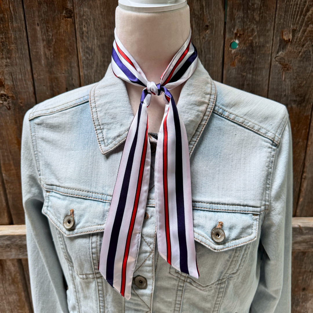 Red, White and Blue Stripes Western Skinny Mini Wild Rag Scarf / Cowgirl Necktie #TW326