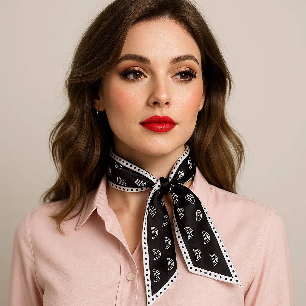 Black and White Western Skinny Mini Wild Rag Scarf / Cowgirl Necktie #TW108