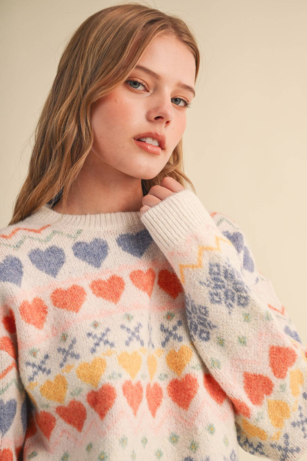 GEOMETRIC HEART DESIGN SWEATER PULLOVER MSW11478