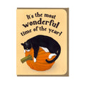 Fall Greetings - Tuxedo Cat and Pumpkin - Halloween Card   