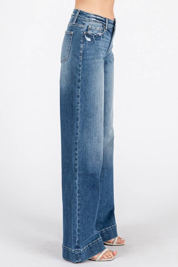 P1365W-MD MID RISE STRETCH TROUSER WIDE LEG JEANS