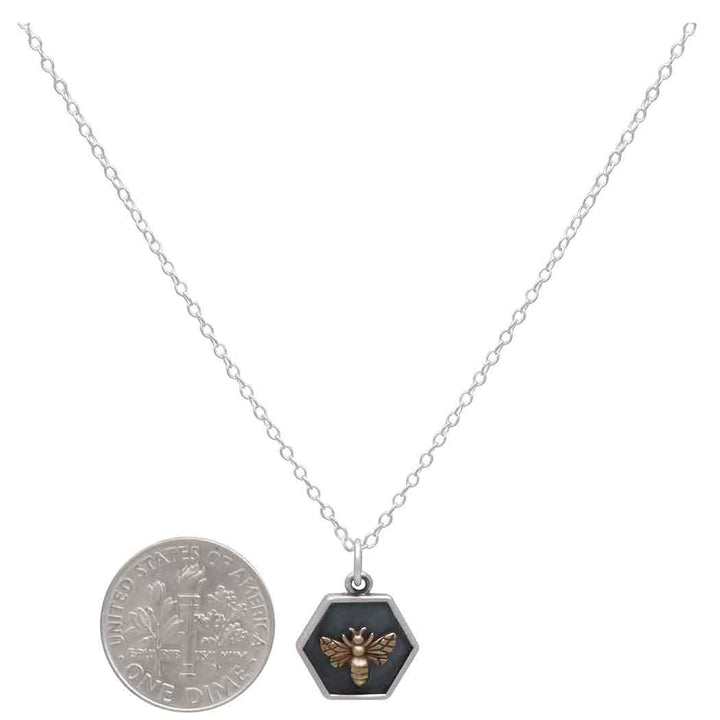 Silver Hexagon and Bronze Bee Necklace