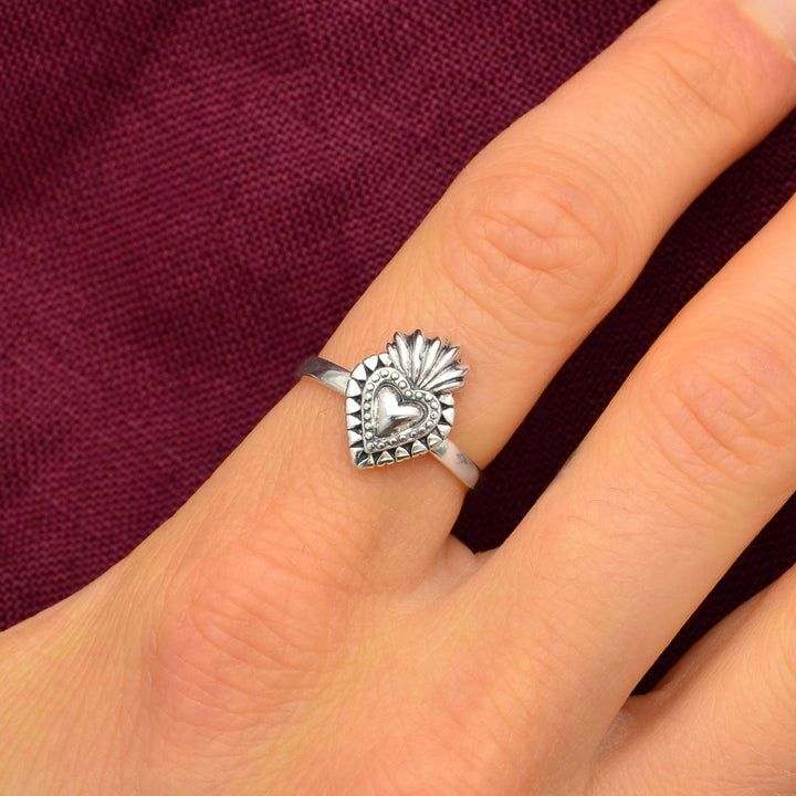 Sterling Silver Flaming Heart Ring