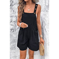 Square Neck Pockets Button Tirm Ruched Romper