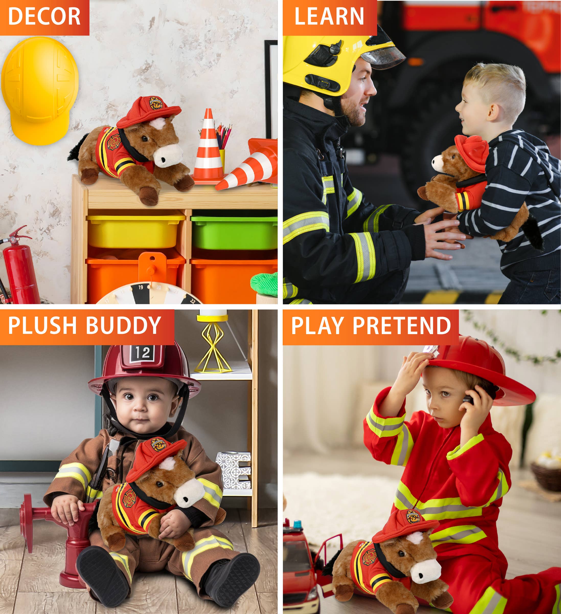Plush Fireman - Super Soft Plush - Lying Brown Horse
