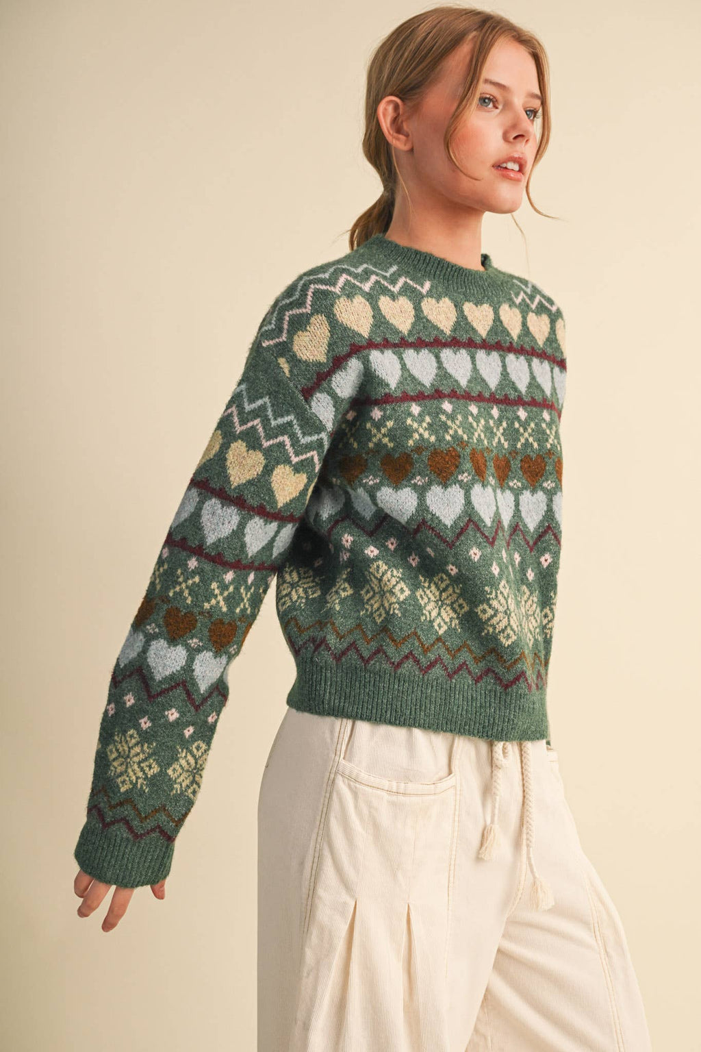 GEOMETRIC HEART DESIGN SWEATER PULLOVER MSW11478