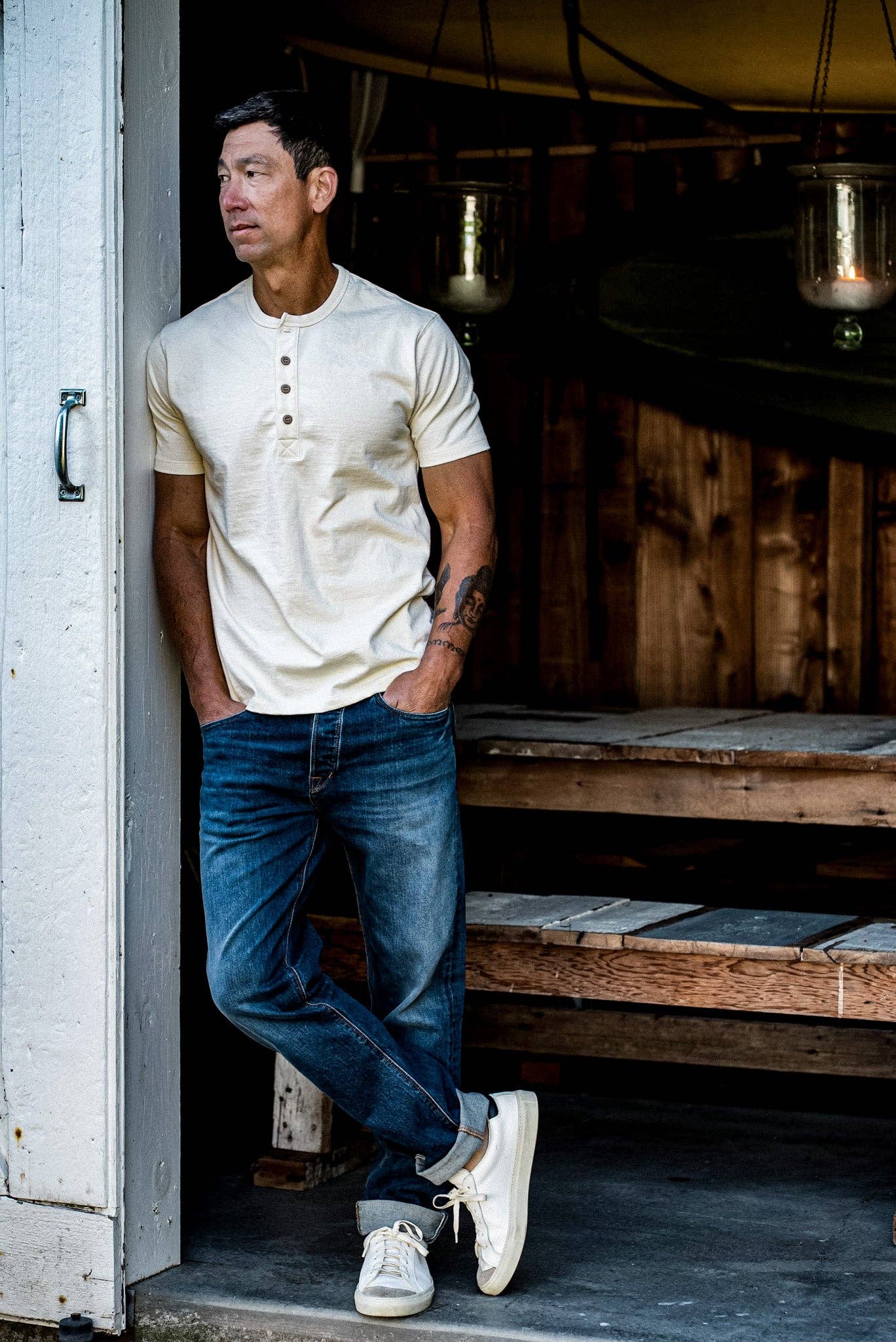 Men | Bolinas Henley | Heavyweight 8oz 100% Cotton - Natural