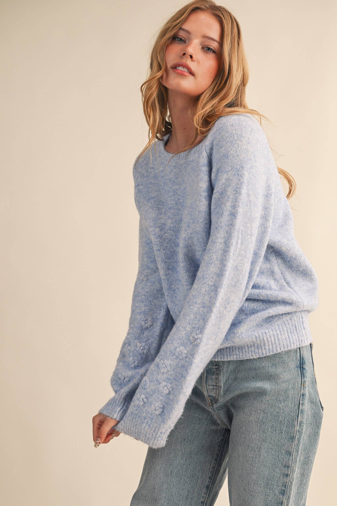 FLORAL KNIT PUFF SLEEVE SWEATER