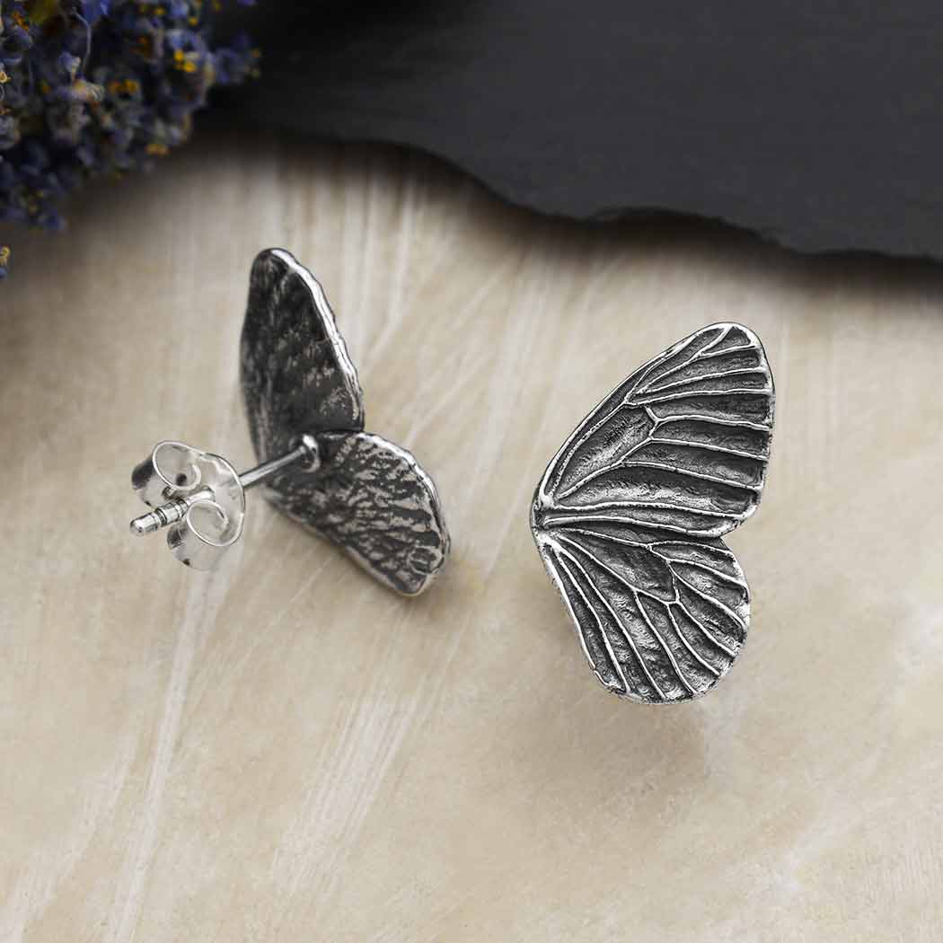 Silver or Bronze Dimensional Butterfly Post Earring 19x12mm