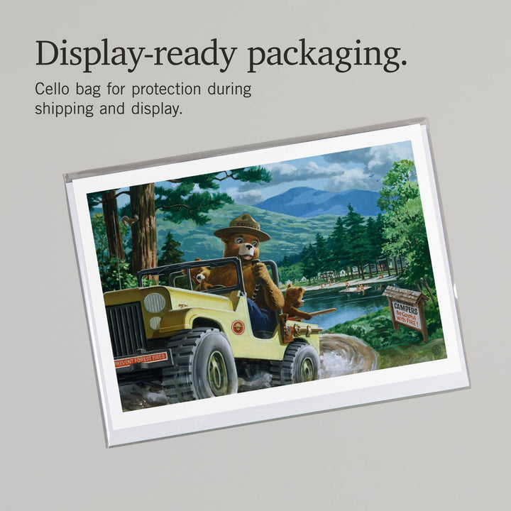 GREETING CARD Smokey Bear Leaving in SUV Vintage Poster