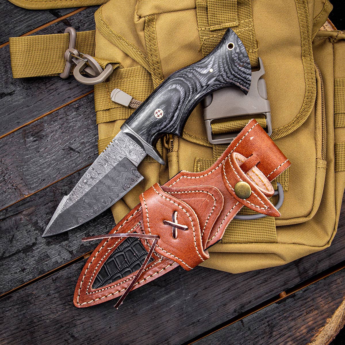 10' Handmade damascus steel knife with leather sheath