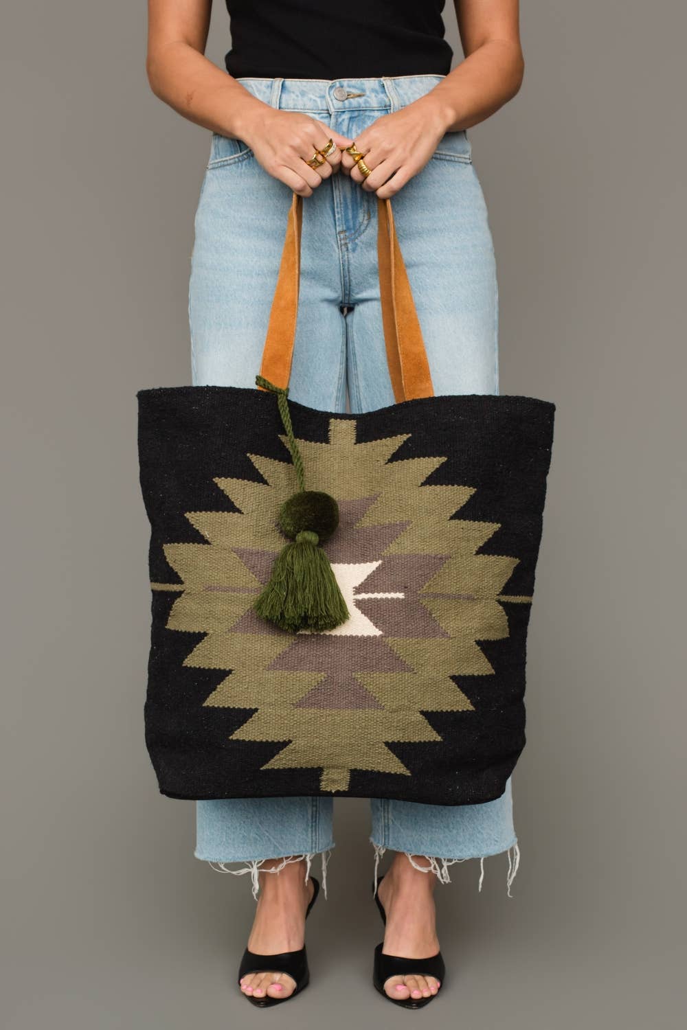 Black, Olive, Gray & Cream Western Tote