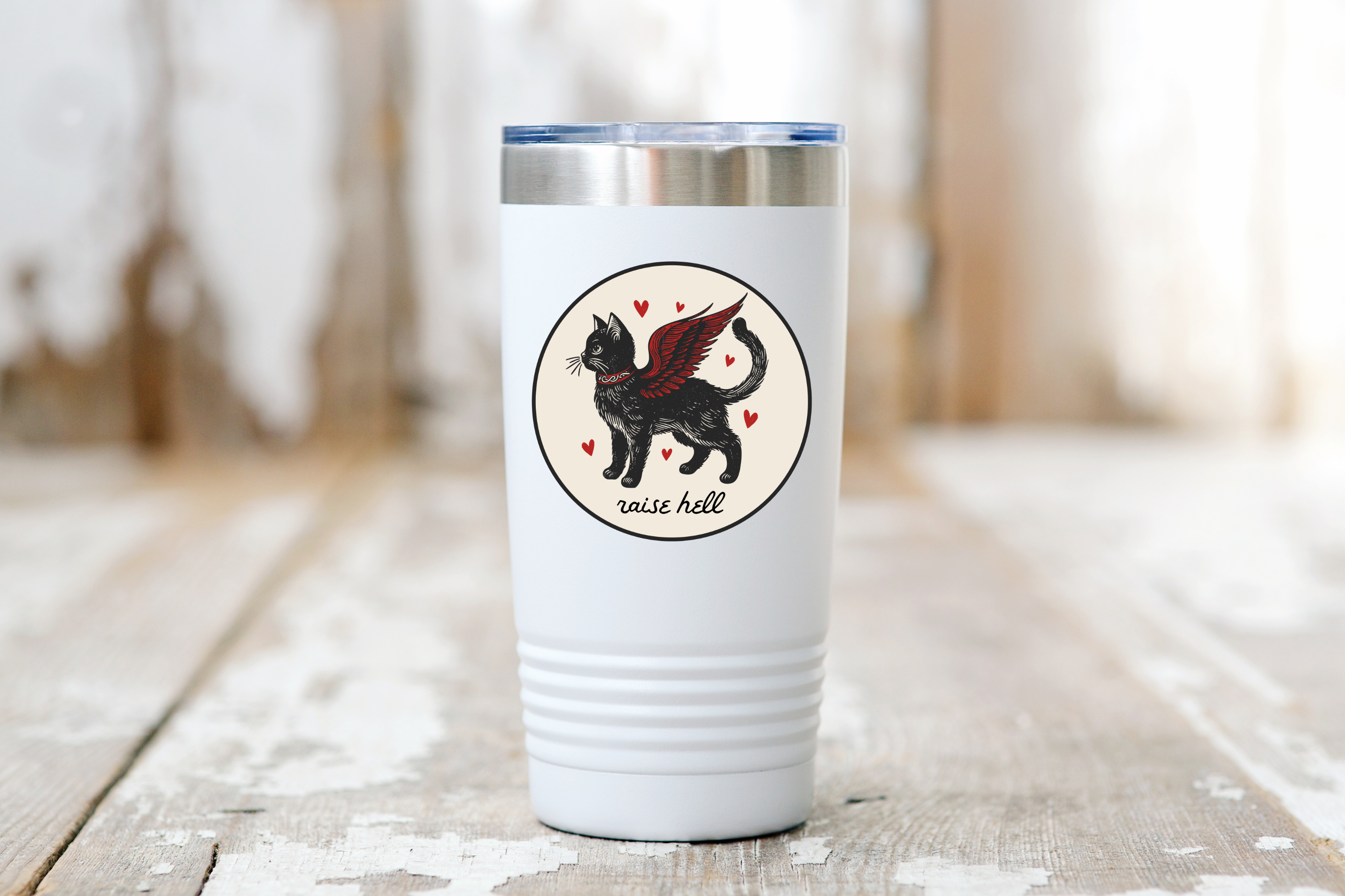 Raise Hell Cat Sticker - kitty, kitten, feathers, angel