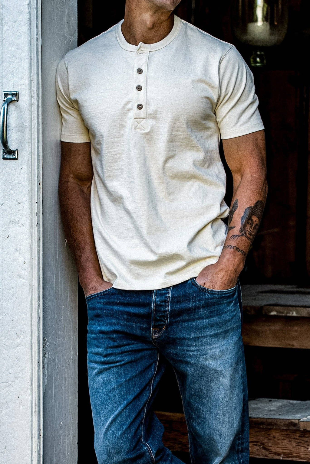 Men | Bolinas Henley | Heavyweight 8oz 100% Cotton - Natural