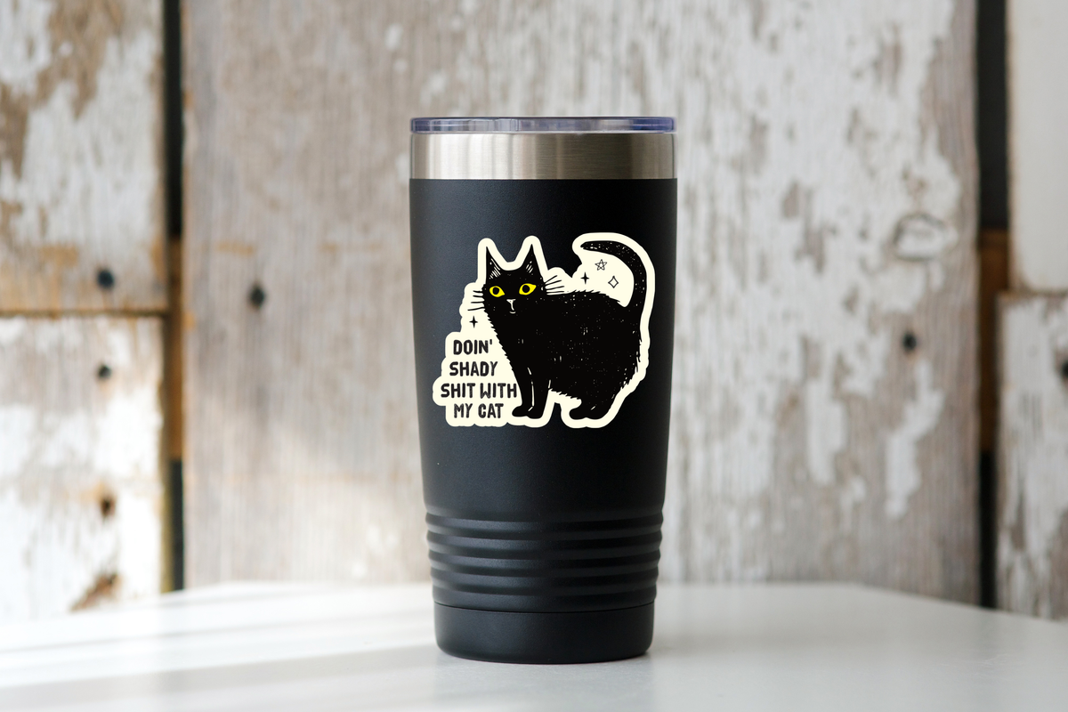Doin' Shady Shit With My Cat Sticker - black, kitten, kitty