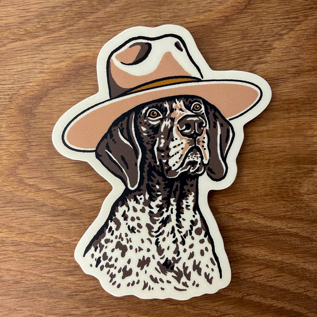 German Shorthaired Pointer Cowdog - 4 Inch Matte Vinyl Cowboy Dog Sticker