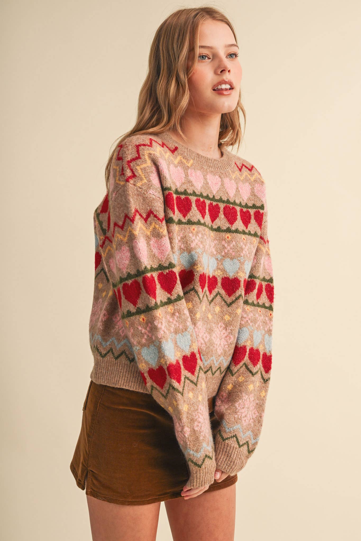 GEOMETRIC HEART DESIGN SWEATER PULLOVER MSW11478