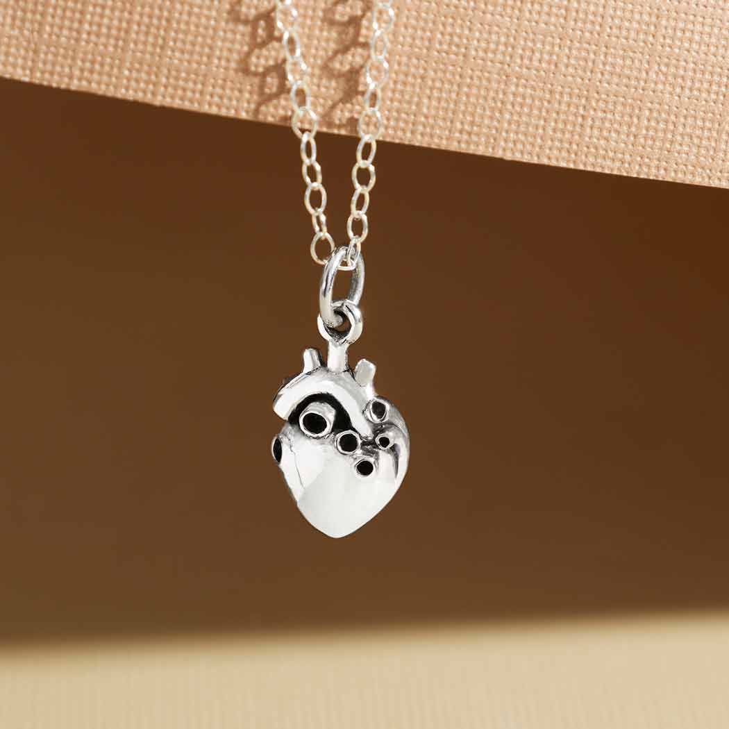 Sterling Silver 3D Anatomical Heart Necklace