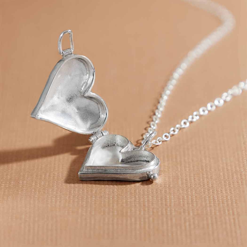 Sterling Silver Heart Locket with Hammer Finish Necklace
