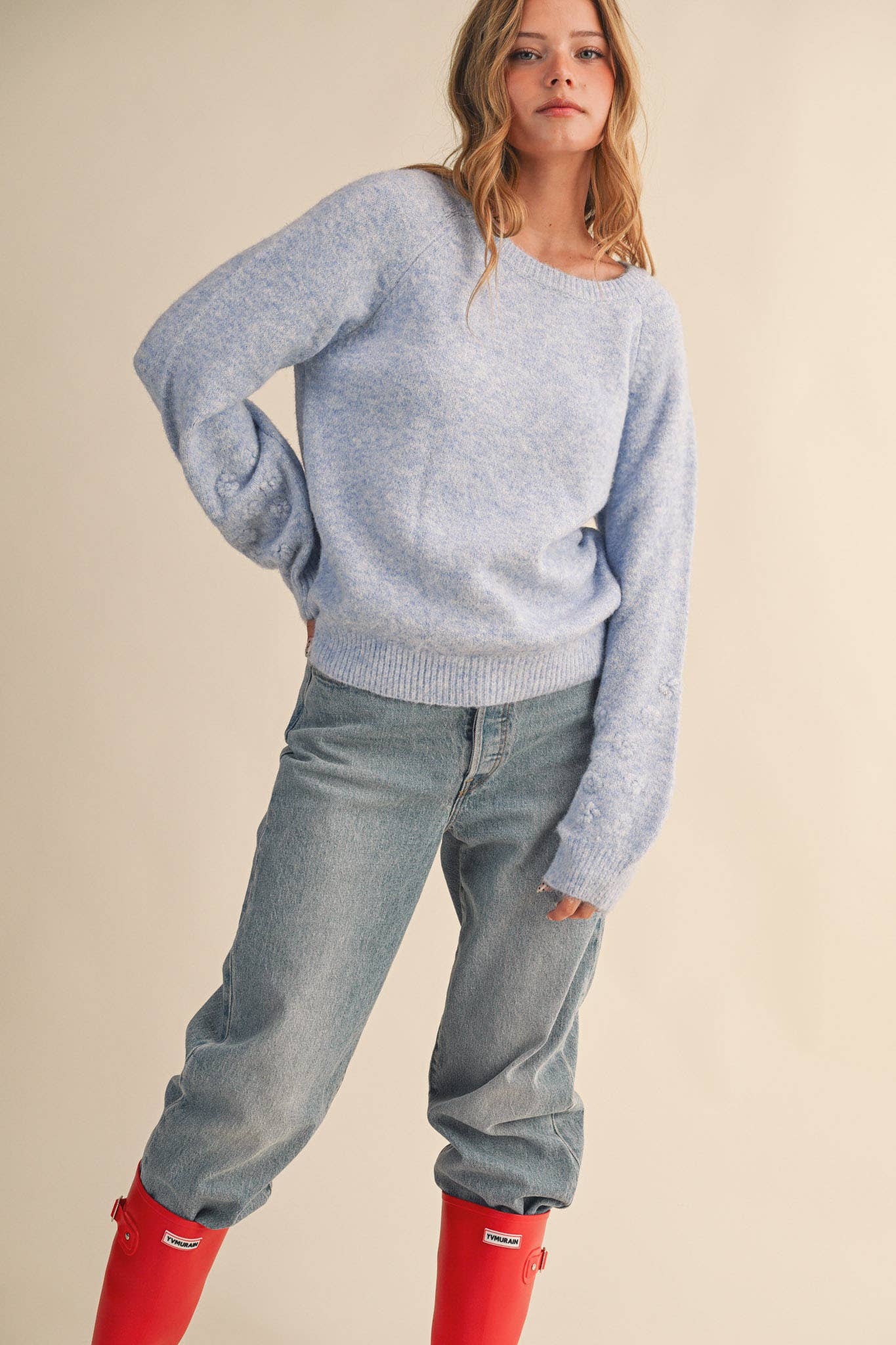 FLORAL KNIT PUFF SLEEVE SWEATER
