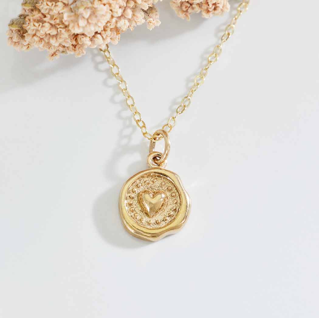 bronze or silver Wax Seal Heart Necklace