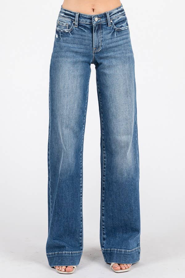P1365W-MD MID RISE STRETCH TROUSER WIDE LEG JEANS