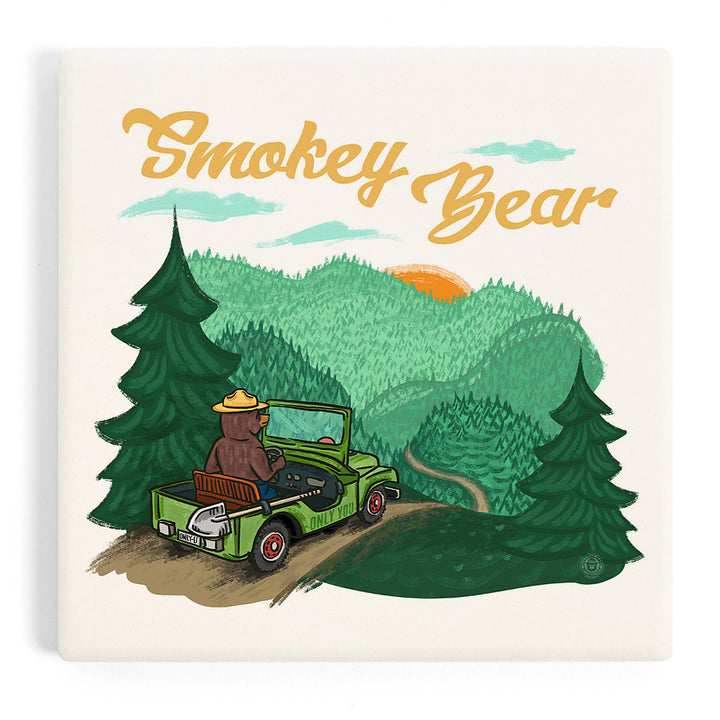 CERAMIC COASTER Smokey Bear Driving