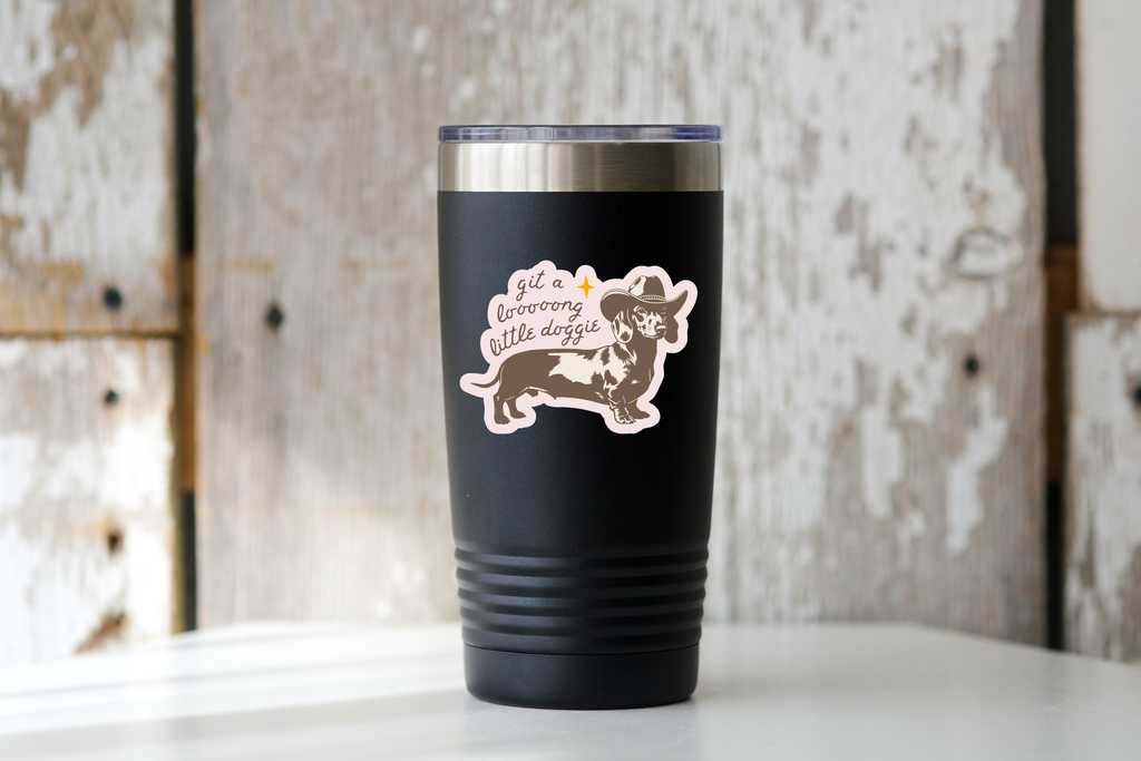 Git a Long Little Doggie Sticker - cowboy, dachshund, west