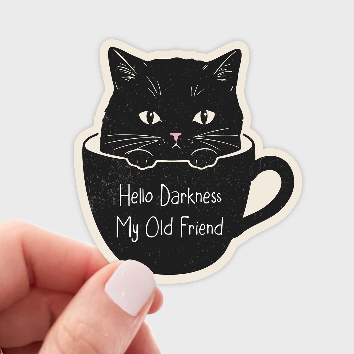 Hello Darkness My Old Friend Sticker - cat, coffee, kitten
