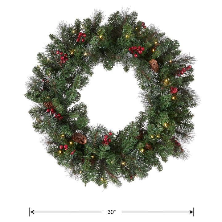 30 in. Pre-Lit Crestwood Spruce Wreath with Warm White LED Lights