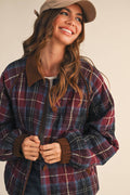 PLAID QUILTED JACKET WITH CONTRAST CORDUROY DETAIL