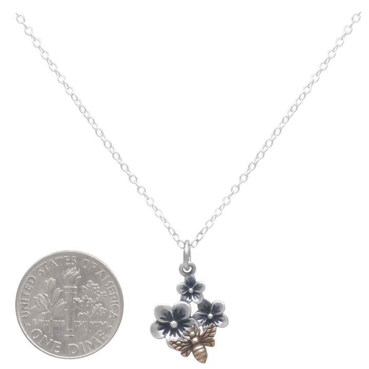 Sterling Silver Cherry Blossom with Bronze Bee Necklace